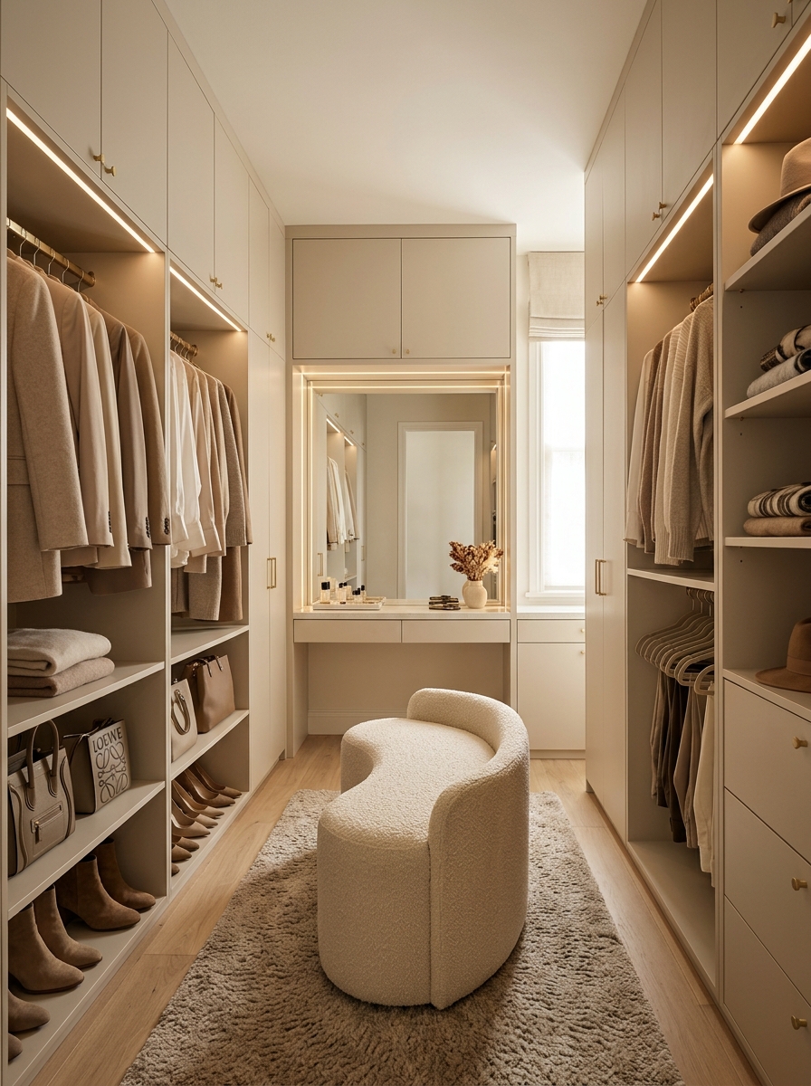 Monochromatic Beige Closet for a Calm Luxury Feel