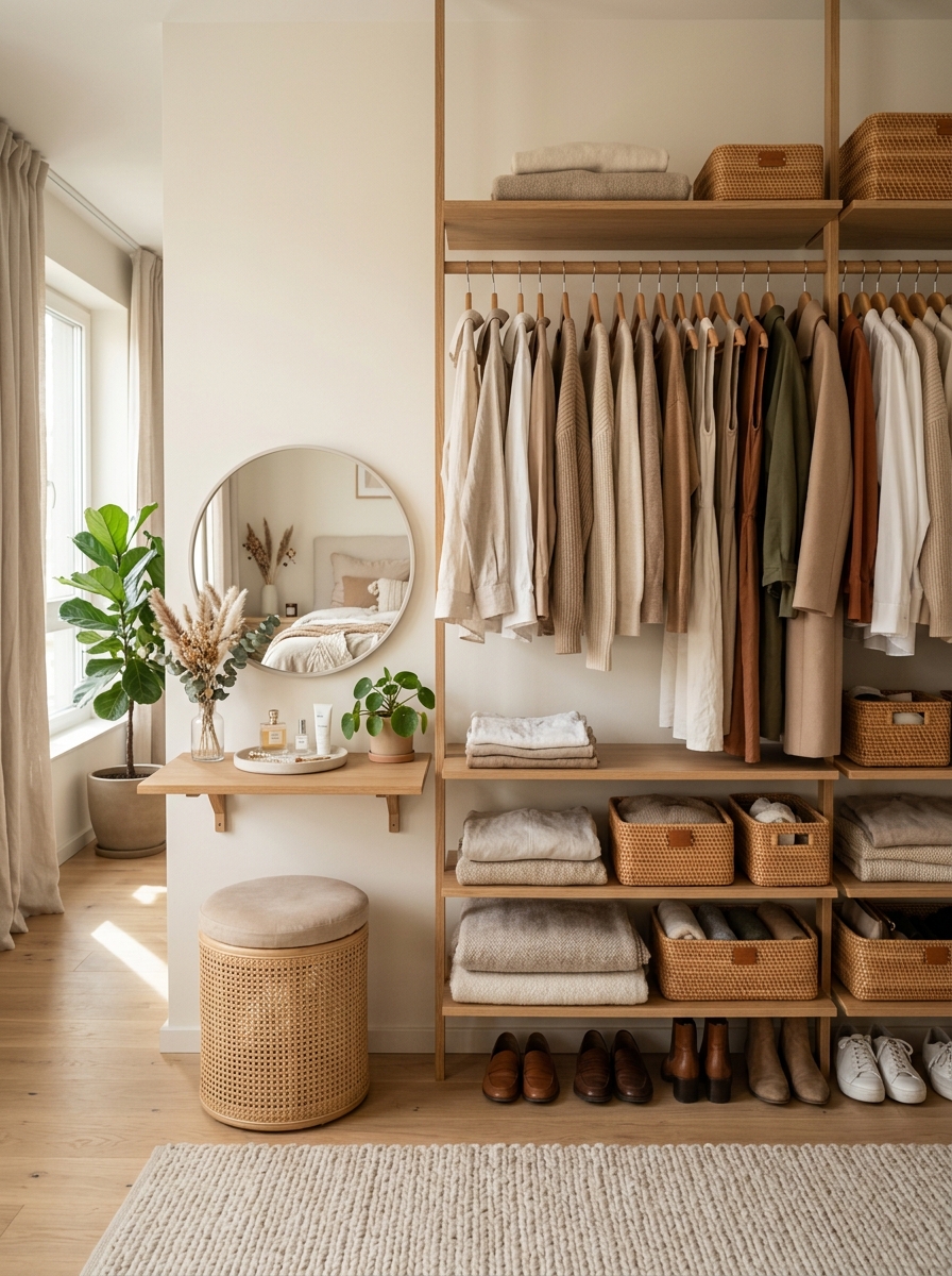 Cozy Apartment Closet with Open Wardrobe Styling