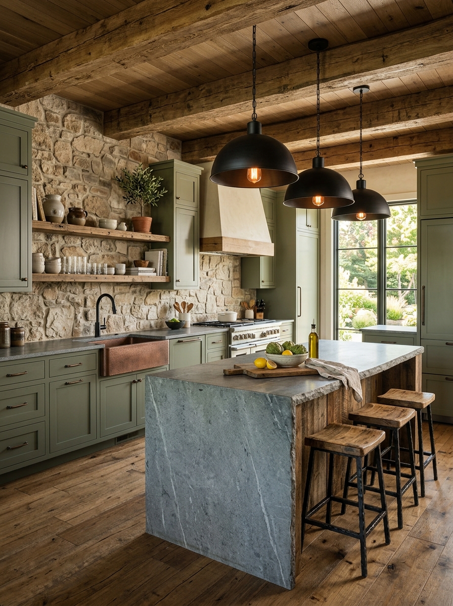 Rustic Modern Sage Green Kitchen