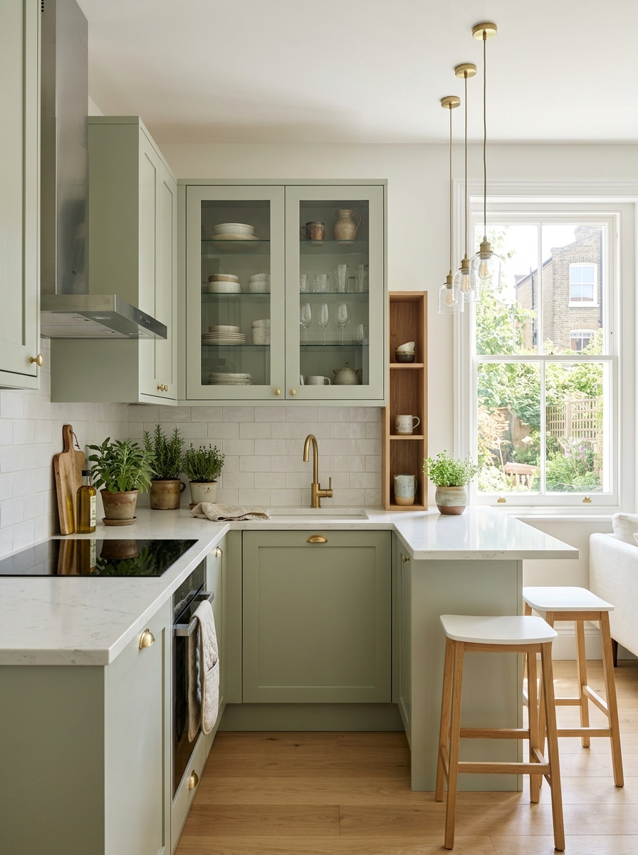 Small Sage Green Kitchen That Feels Spacious