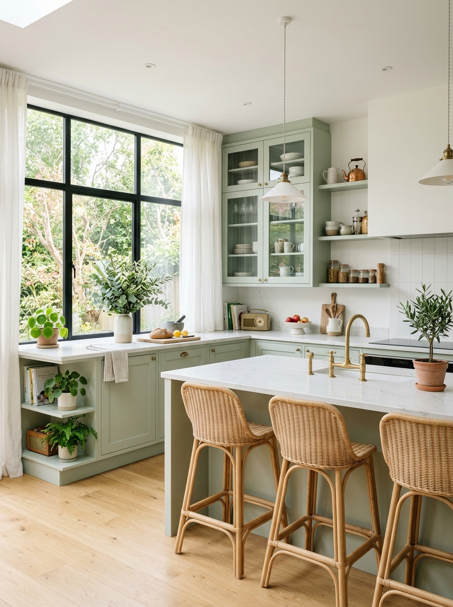 Luxury Sage Green Kitchen With Floor-To-Ceiling Cabinetry
