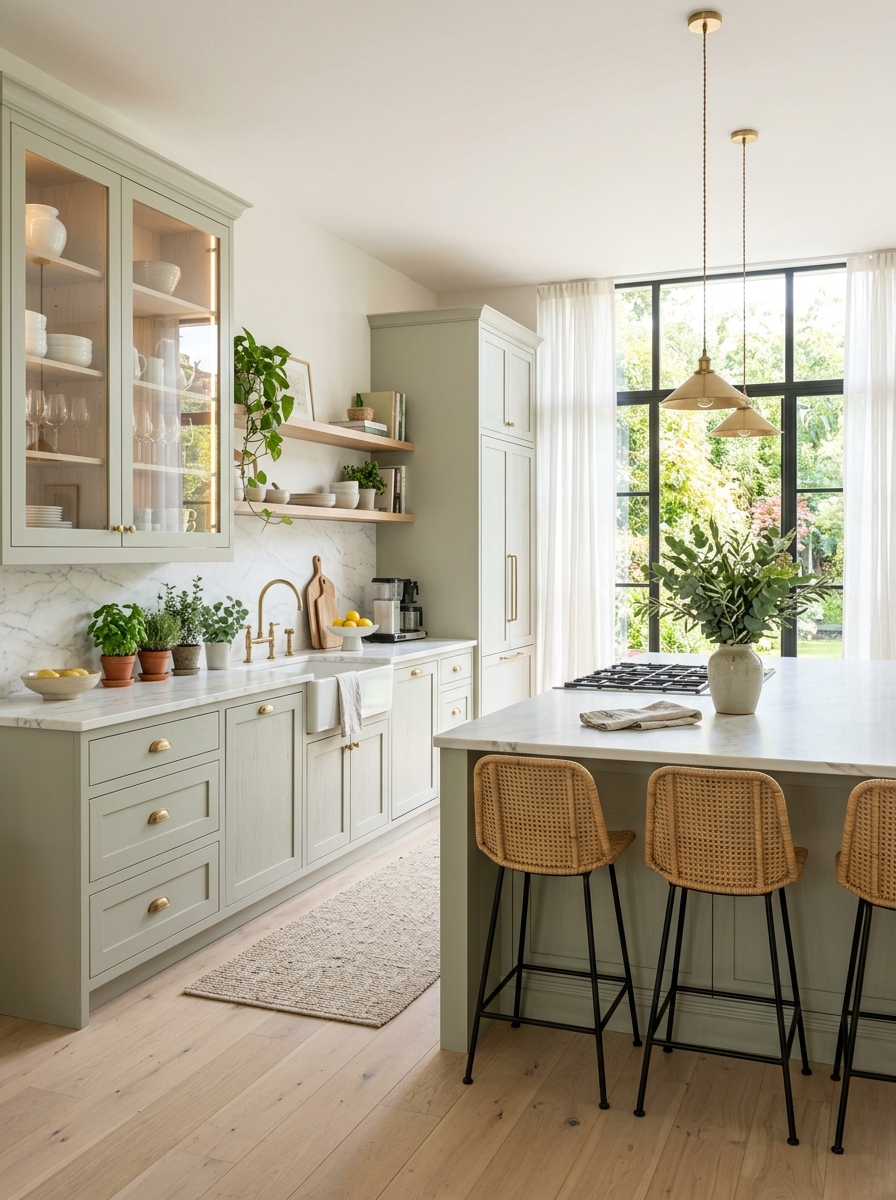 Luxury Sage Green Kitchen With Floor-To-Ceiling Cabinetry