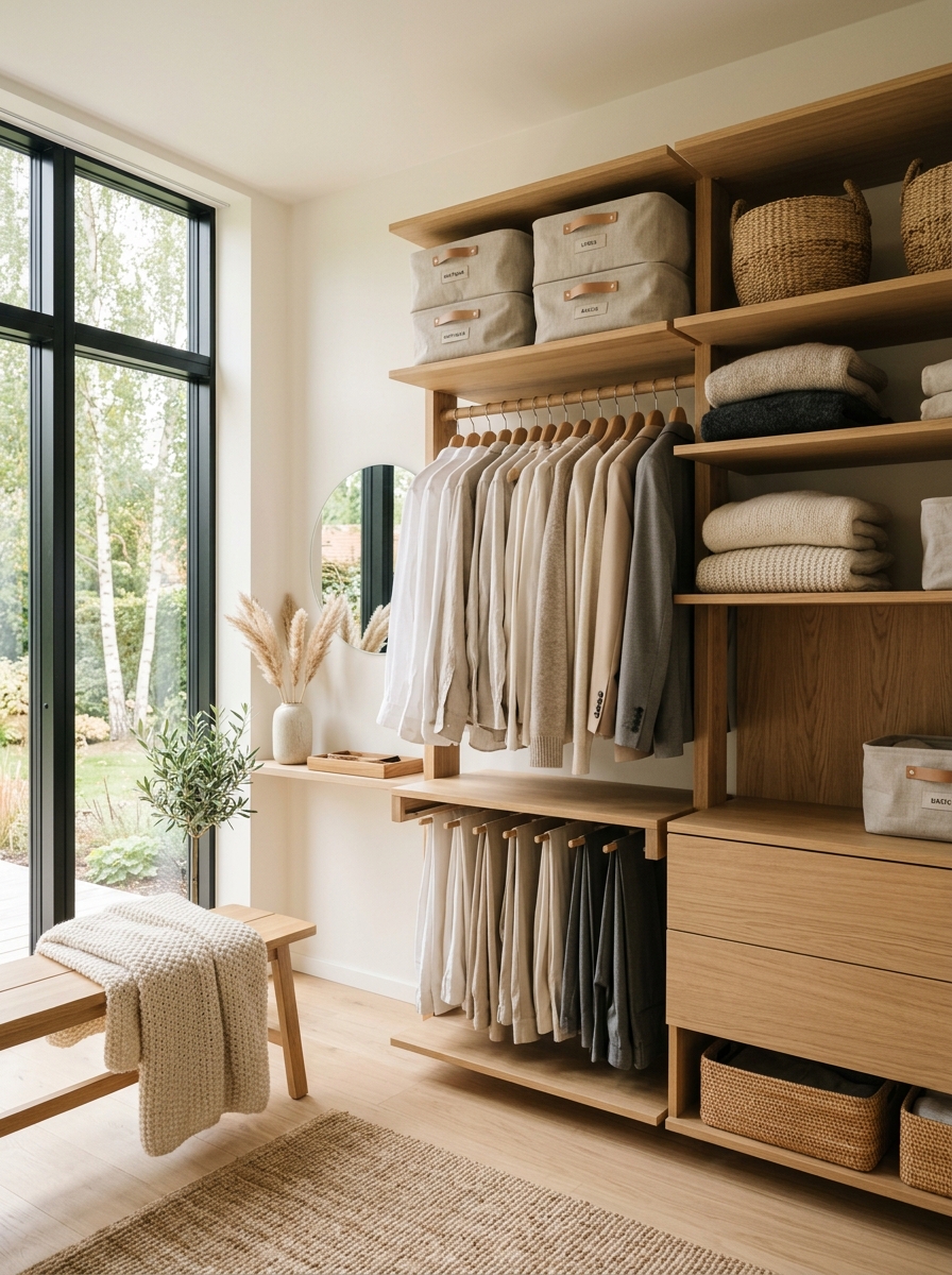 Minimalist Wooden Closet With Cozy Scandinavian Styling