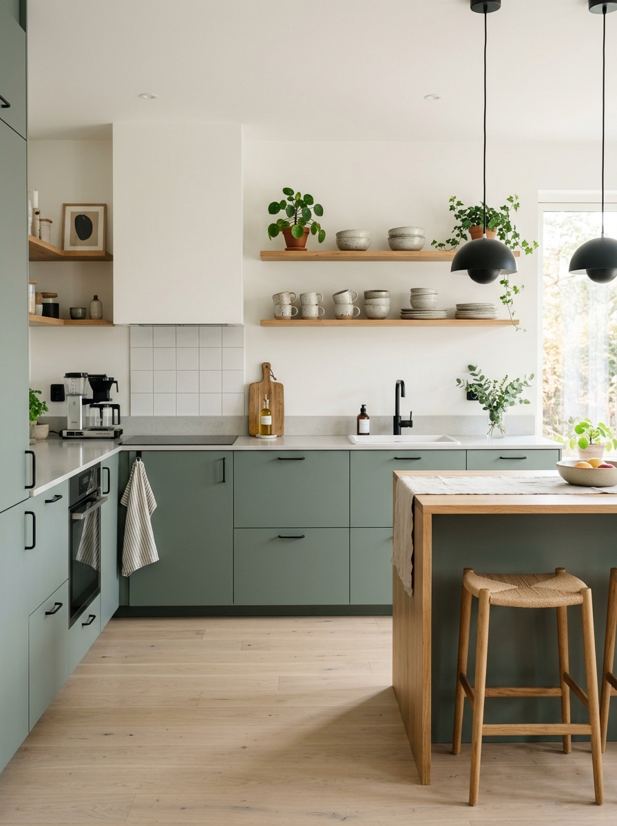 Scandinavian-Inspired Sage Green Kitchen
