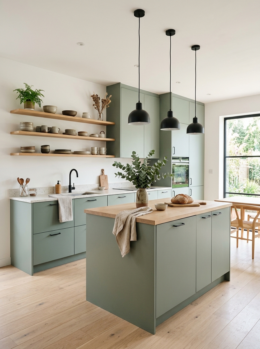 Scandinavian-Inspired Sage Green Kitchen
