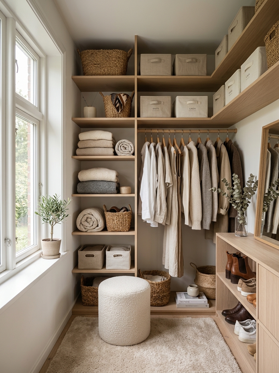 Scandinavian Minimal Closet with Cozy Texture Layers