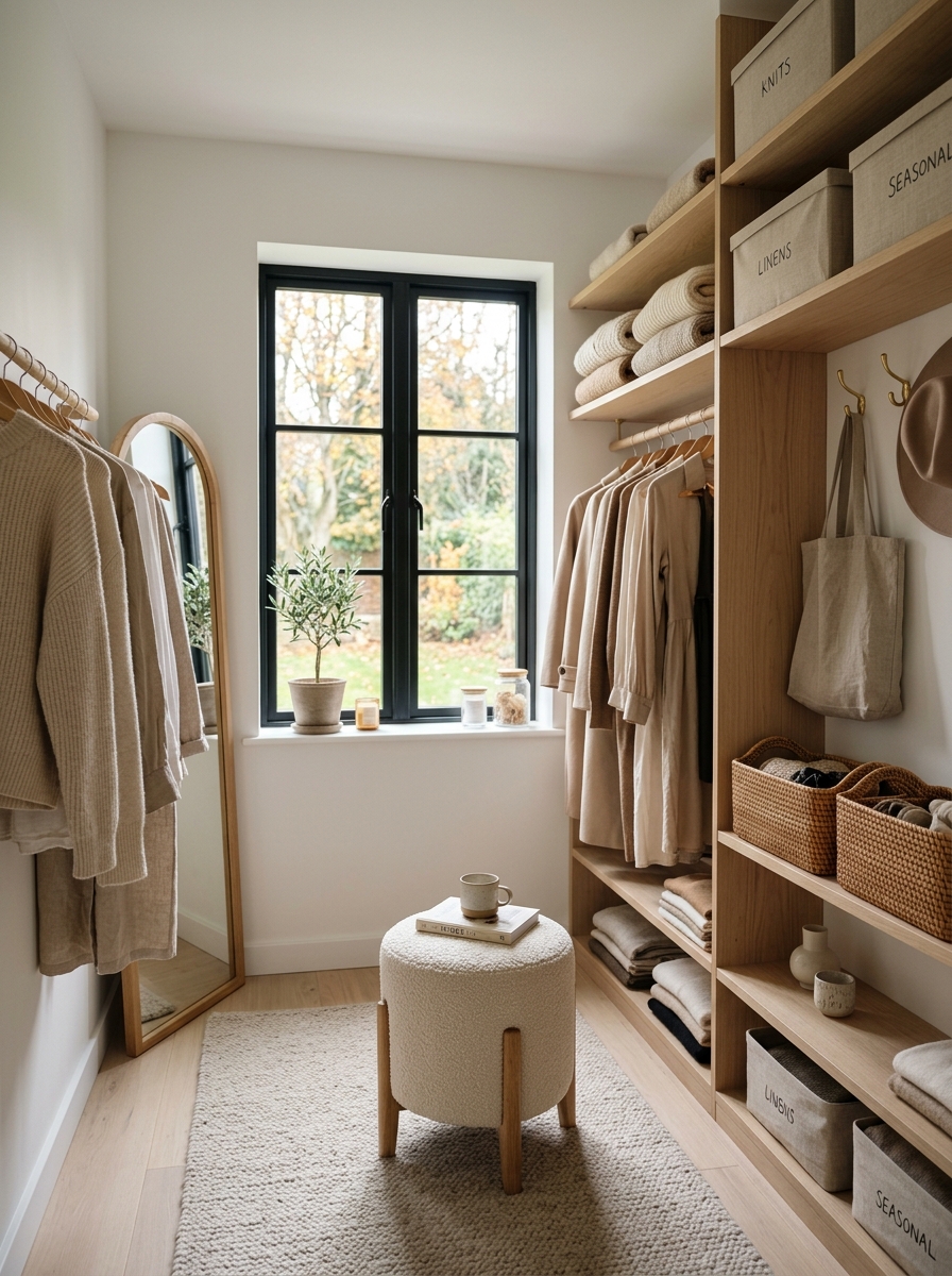 Scandinavian Minimal Closet with Cozy Texture Layers