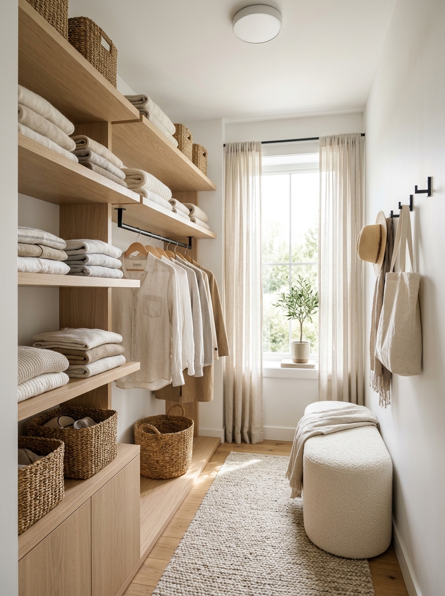Scandinavian-Inspired Closet With Light Wood and Soft Textures