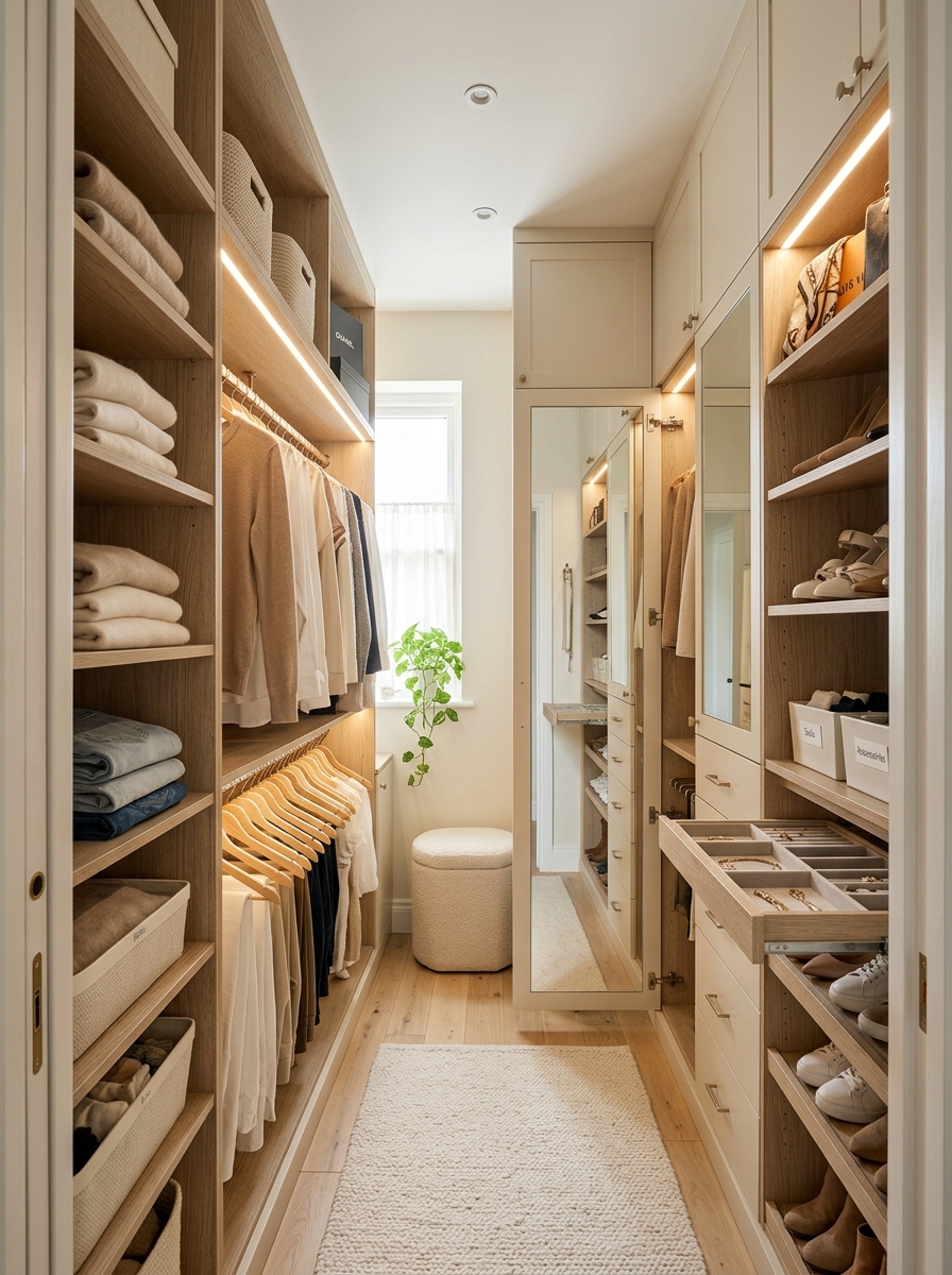 Compact Small Walk-In Closet with Smart Storage
