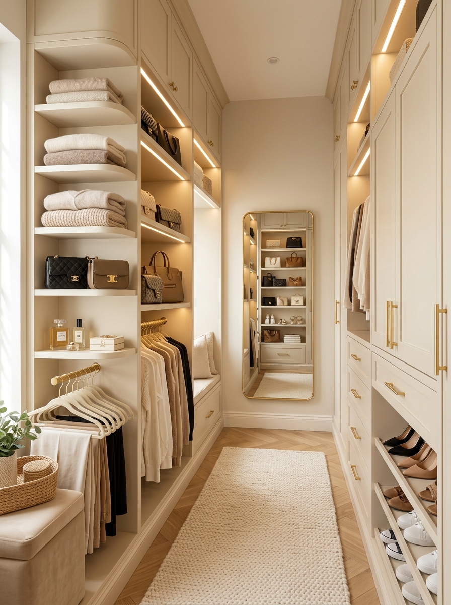 Boutique-Inspired Walk-In Closet with Glass Doors