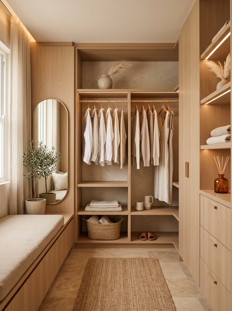 Serene Neutral Closet with Spa-Inspired Atmosphere