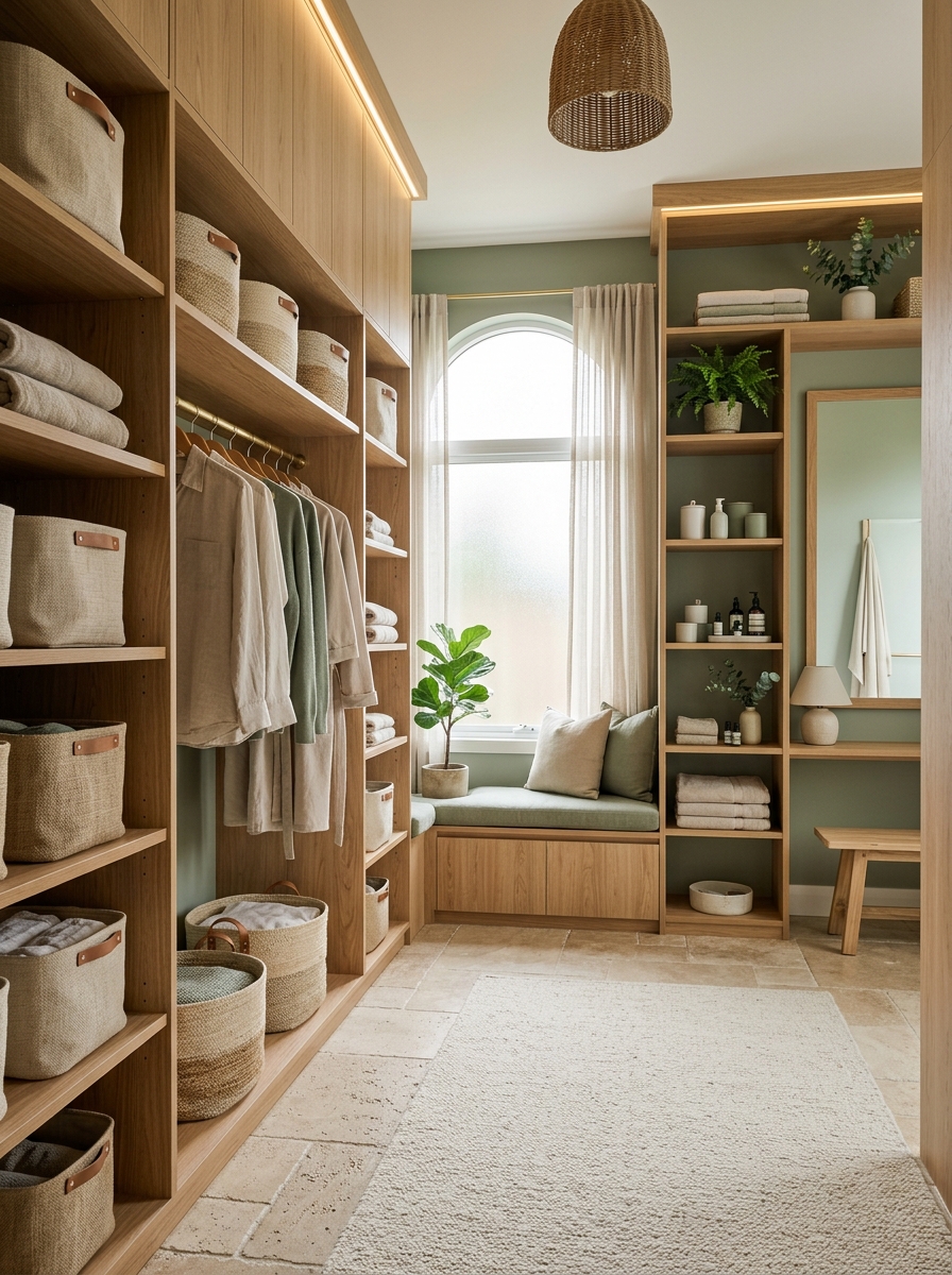 Warm Luxury Closet with Arched Design Details