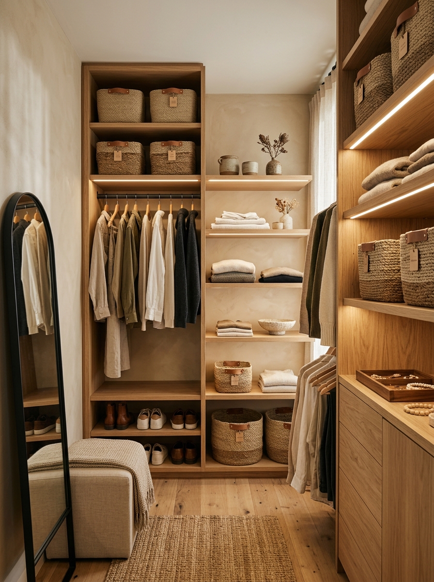 Natural Wood Closet With Organic Modern Style