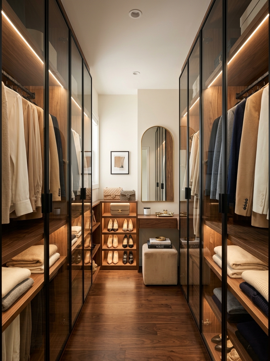 Glass-Front Closet Cabinets for a Boutique Feel