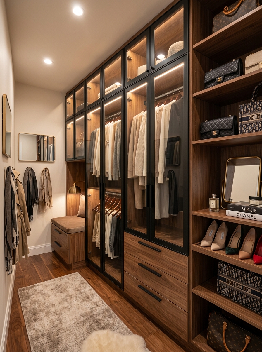 Glass-Front Closet Cabinets for a Boutique Feel