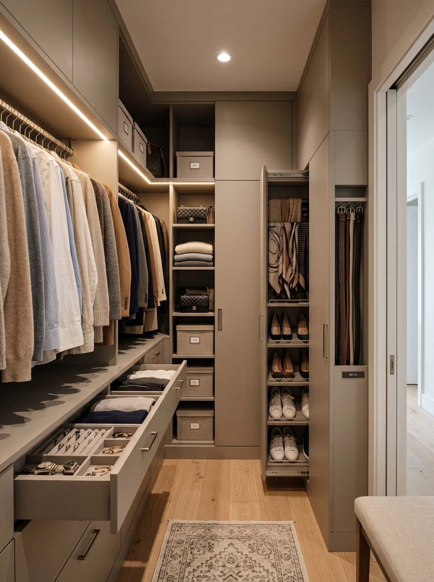 Tiny Closet With Hidden Storage Solutions