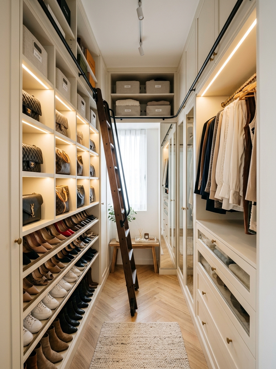 Tiny Walk-In Closet with Floor-to-Ceiling Storage