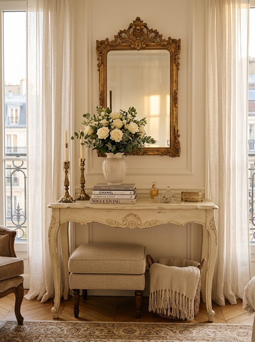 Parisian-Inspired Console Table with Feminine Elegance