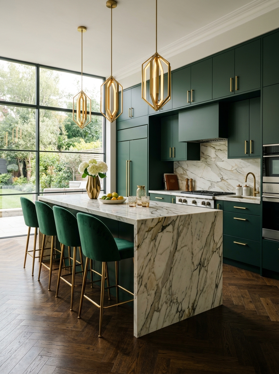 Dark Green and Gold Luxury Contemporary Kitchen
