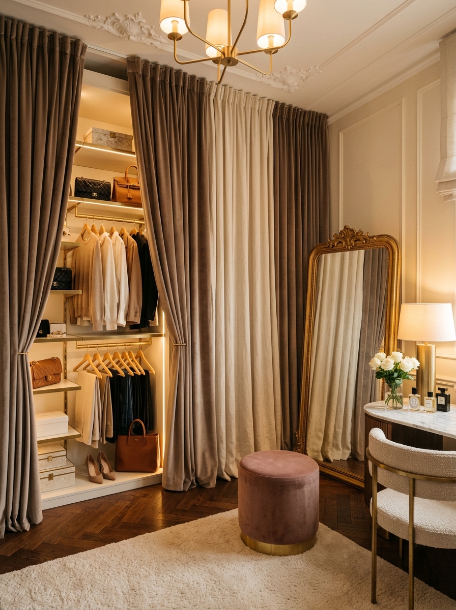 Floor-to-Ceiling Drapery Luxury Closet