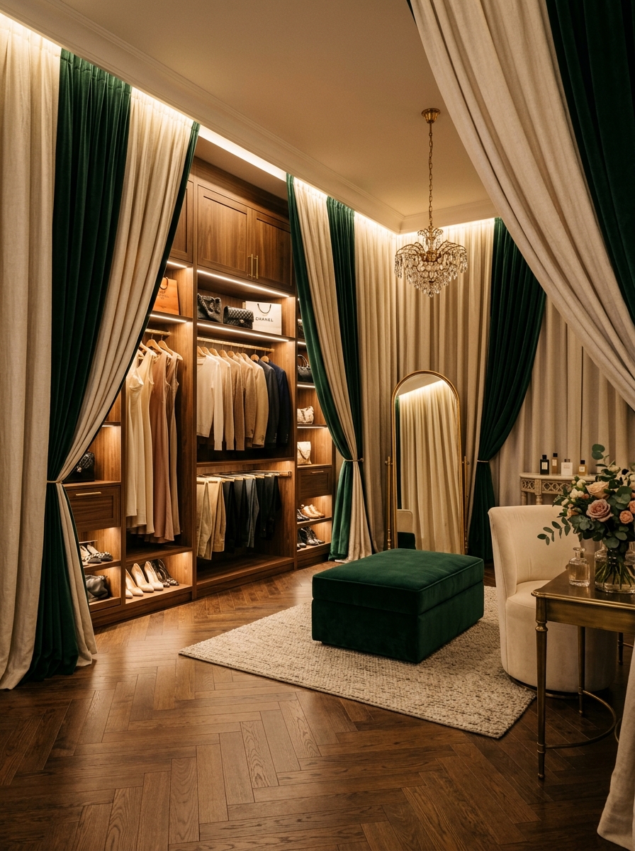 Floor-to-Ceiling Drapery Luxury Closet