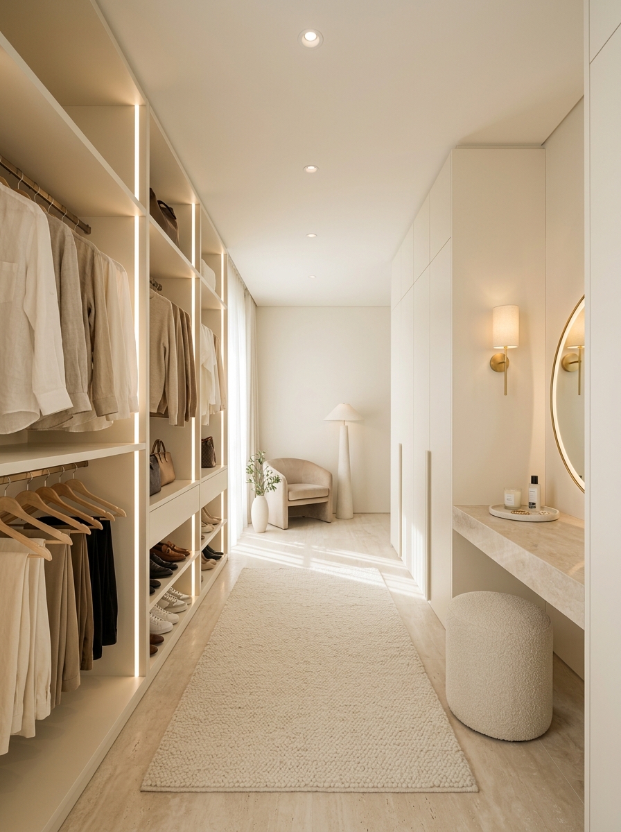oft Neutral Cream Dressing Room with Layered Lighting