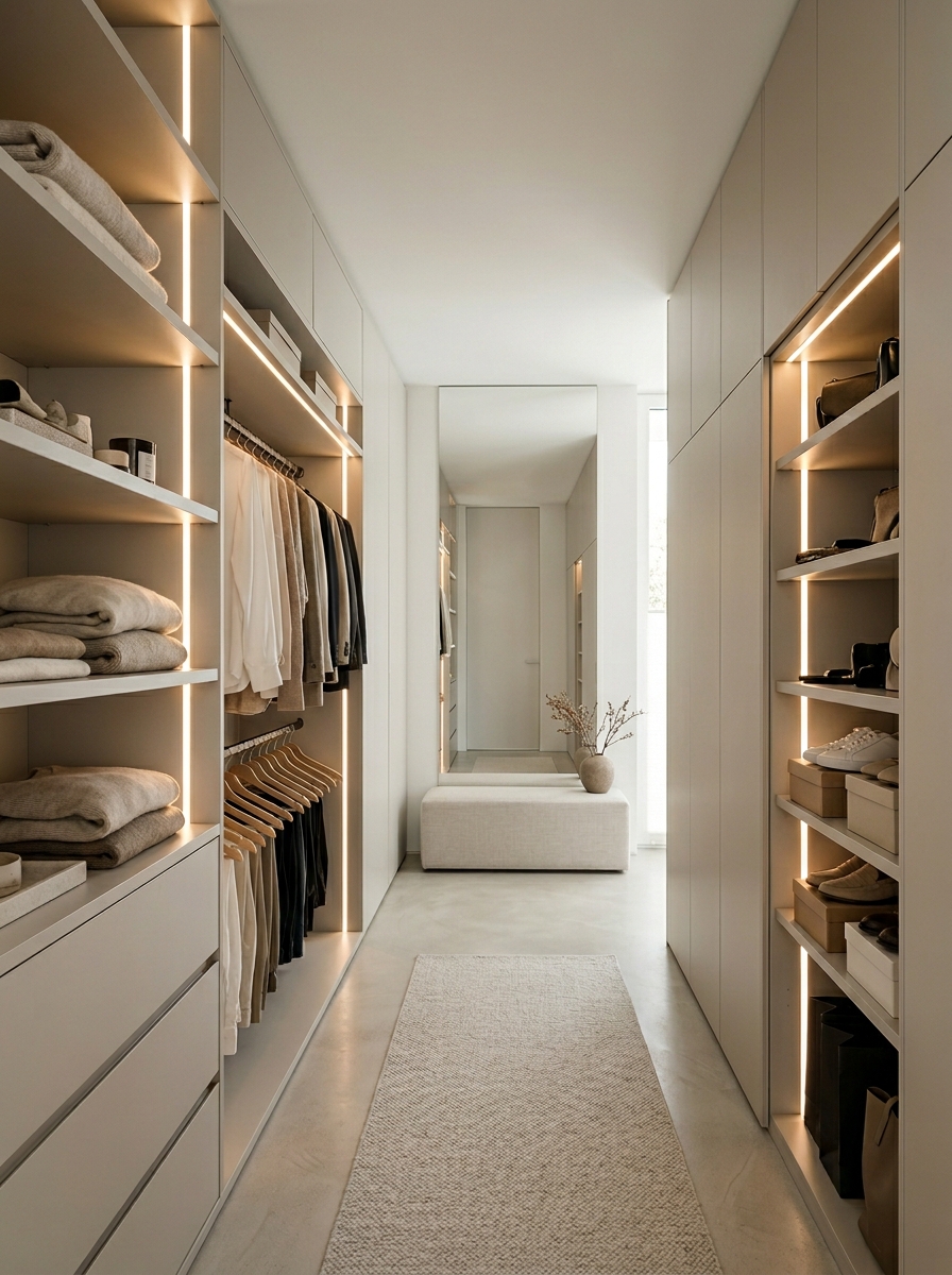 Modern Minimal Closet With Hidden Storage Solutions