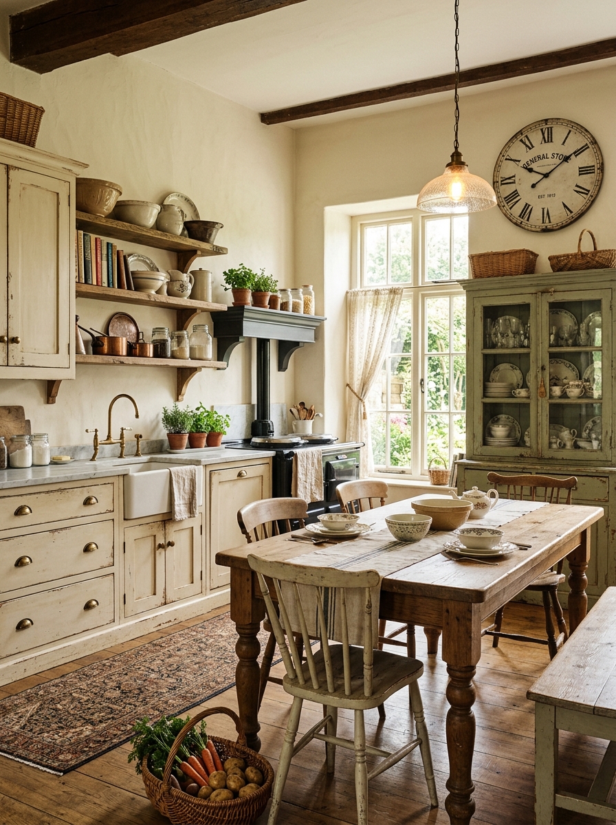 Vintage-Inspired Farmhouse Kitchen with Antique Accents