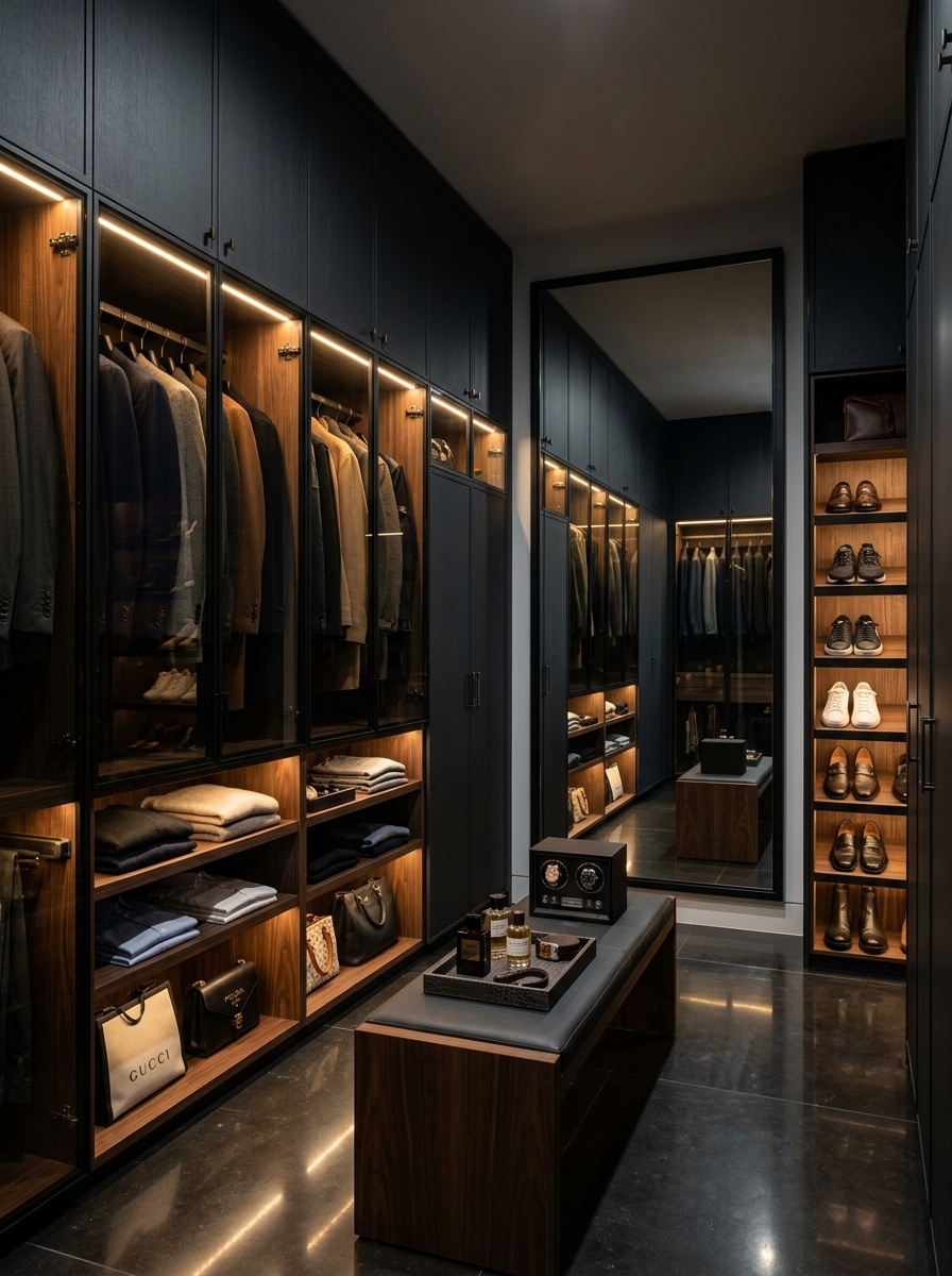 Moody Dark Closet with Dramatic Ambient Lighting