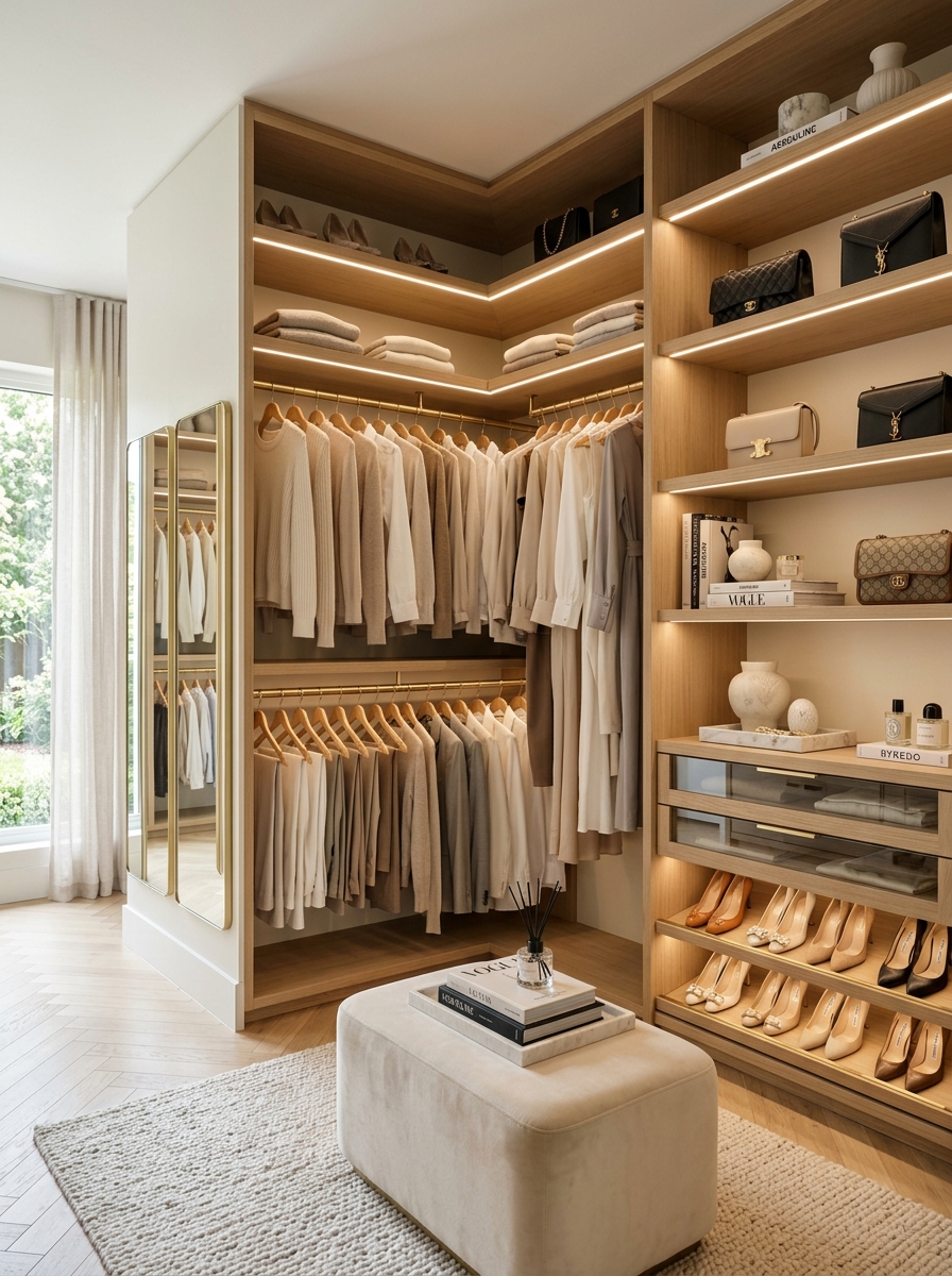Open Concept Closet With Curated Fashion Display