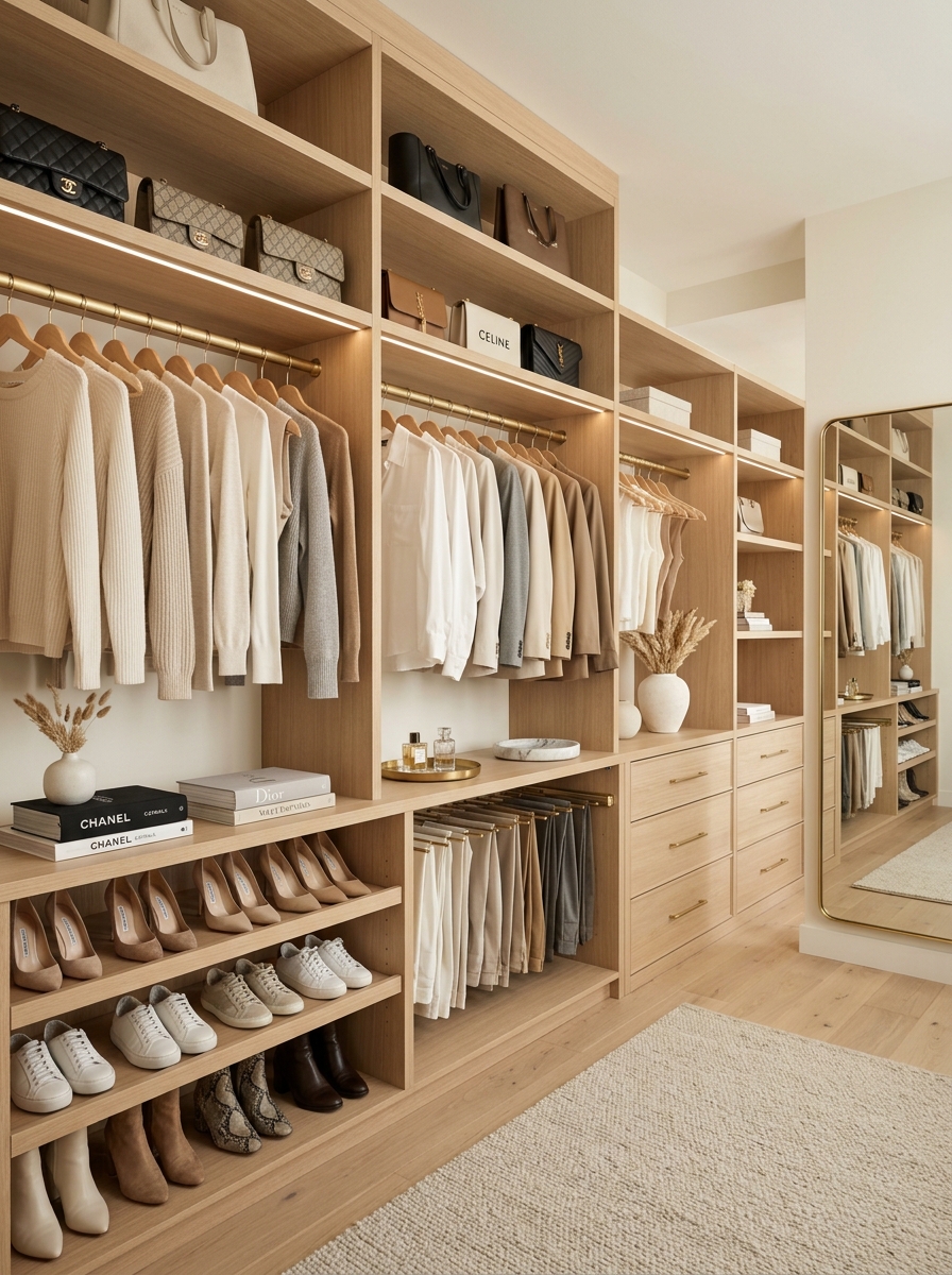 Open Concept Closet With Curated Fashion Display
