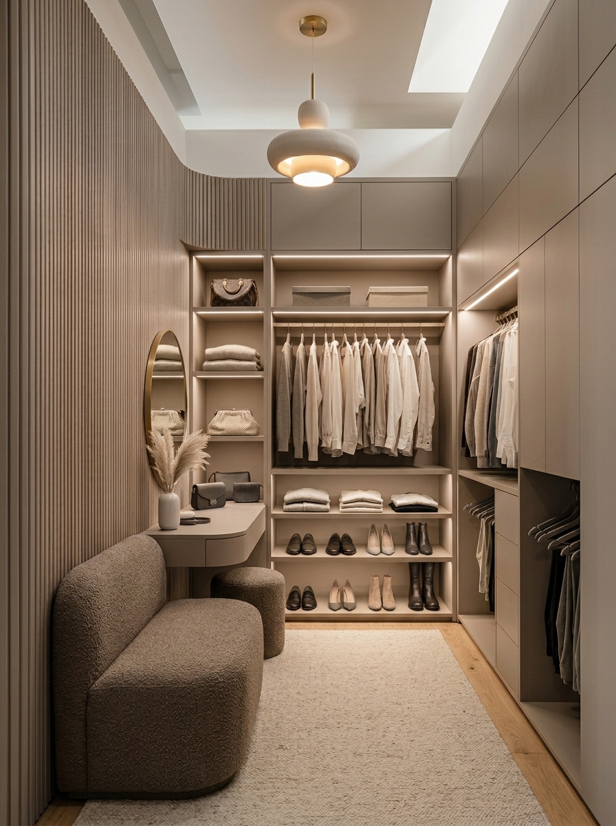 Modern Monochrome Closet With Layered Texture