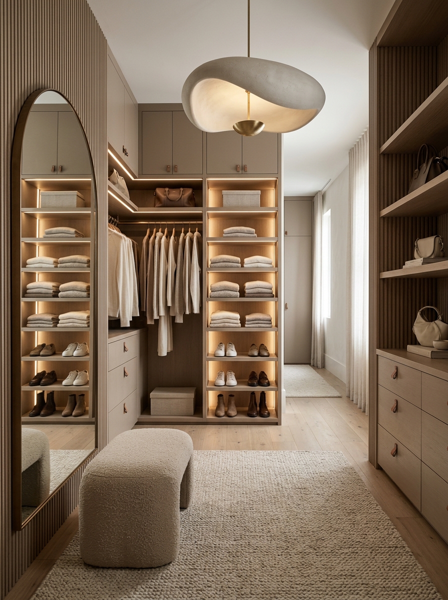 Modern Monochrome Closet With Layered Texture
