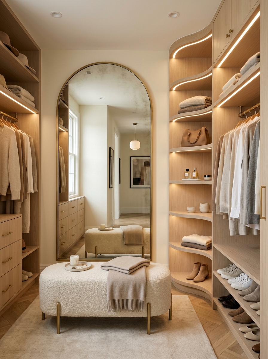 Elegant Walk-In Closet with Soft Arched Details