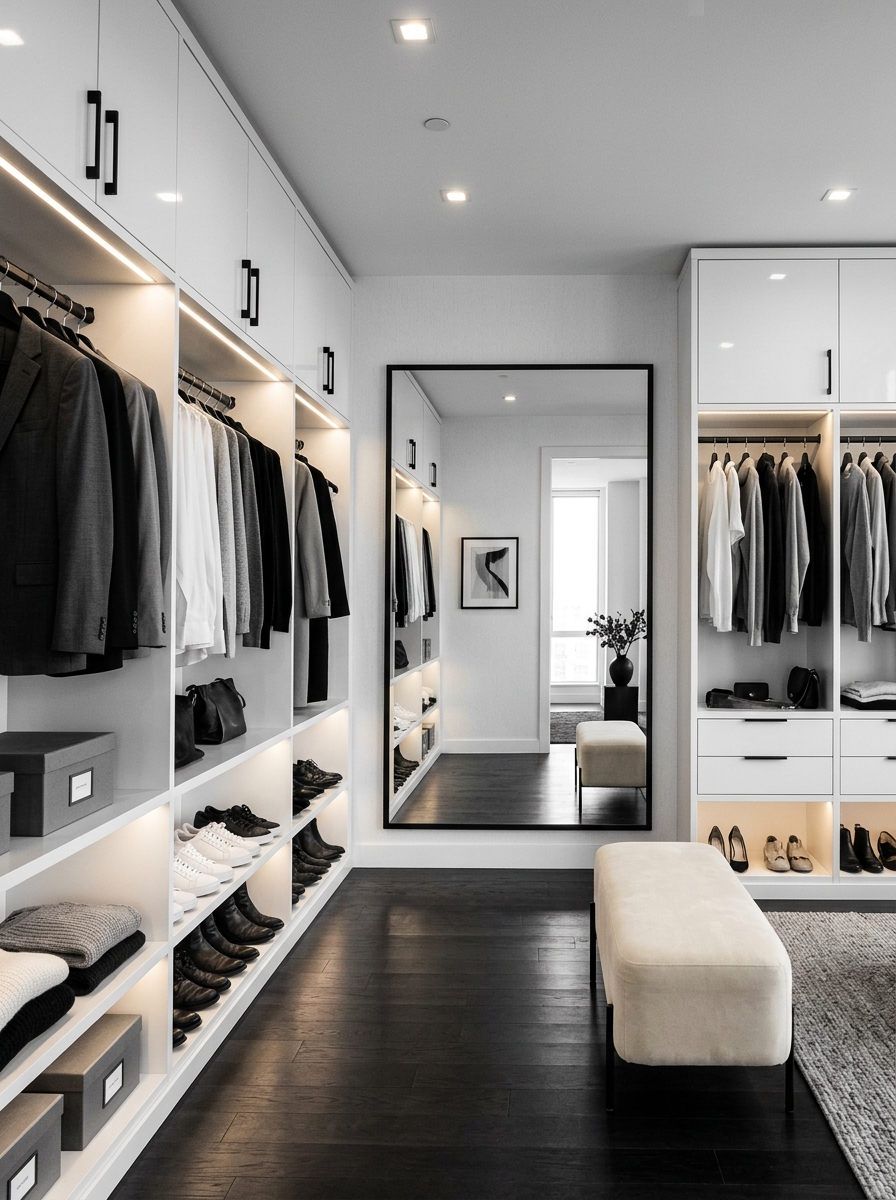 Minimalist Black-and-White Closet With Sleek Modern Lines