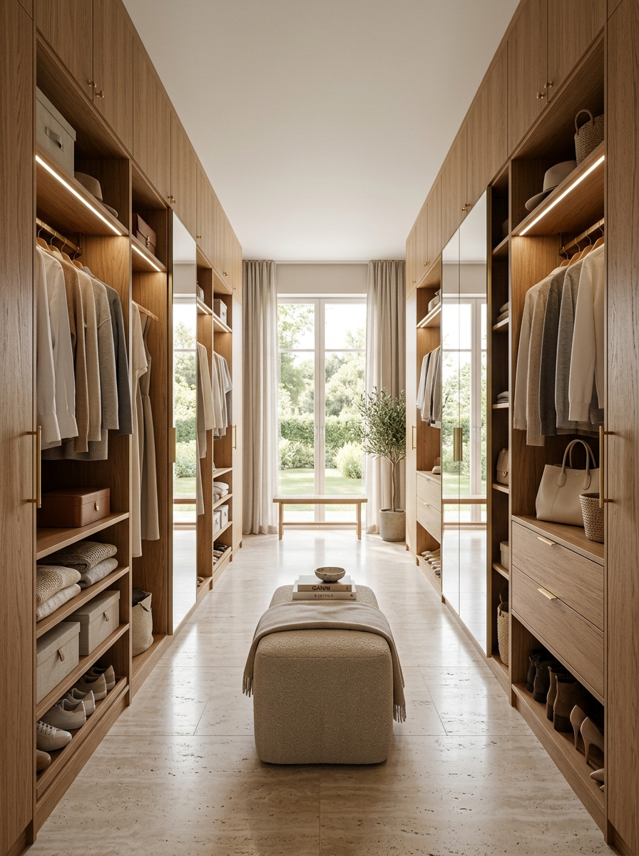 Warm Oak Built-In Wardrobe with Mirror Balance