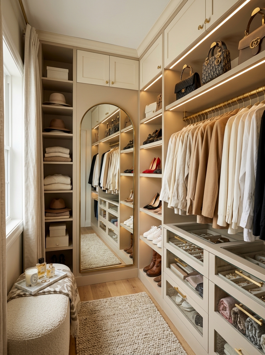 Neutral Boutique-Inspired Walk-In Closet