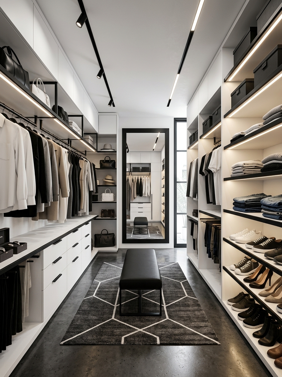 Minimal Black and White Closet