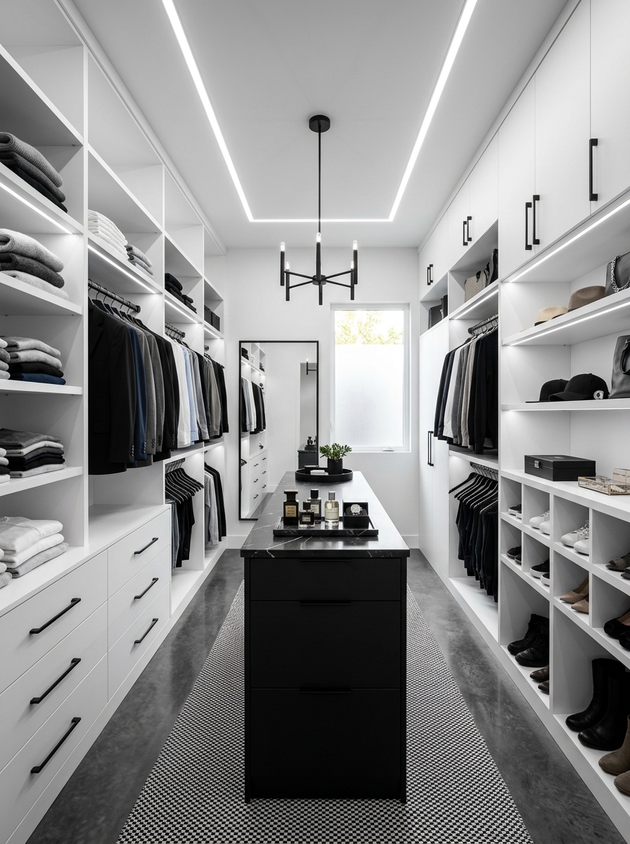 Minimal Black and White Closet