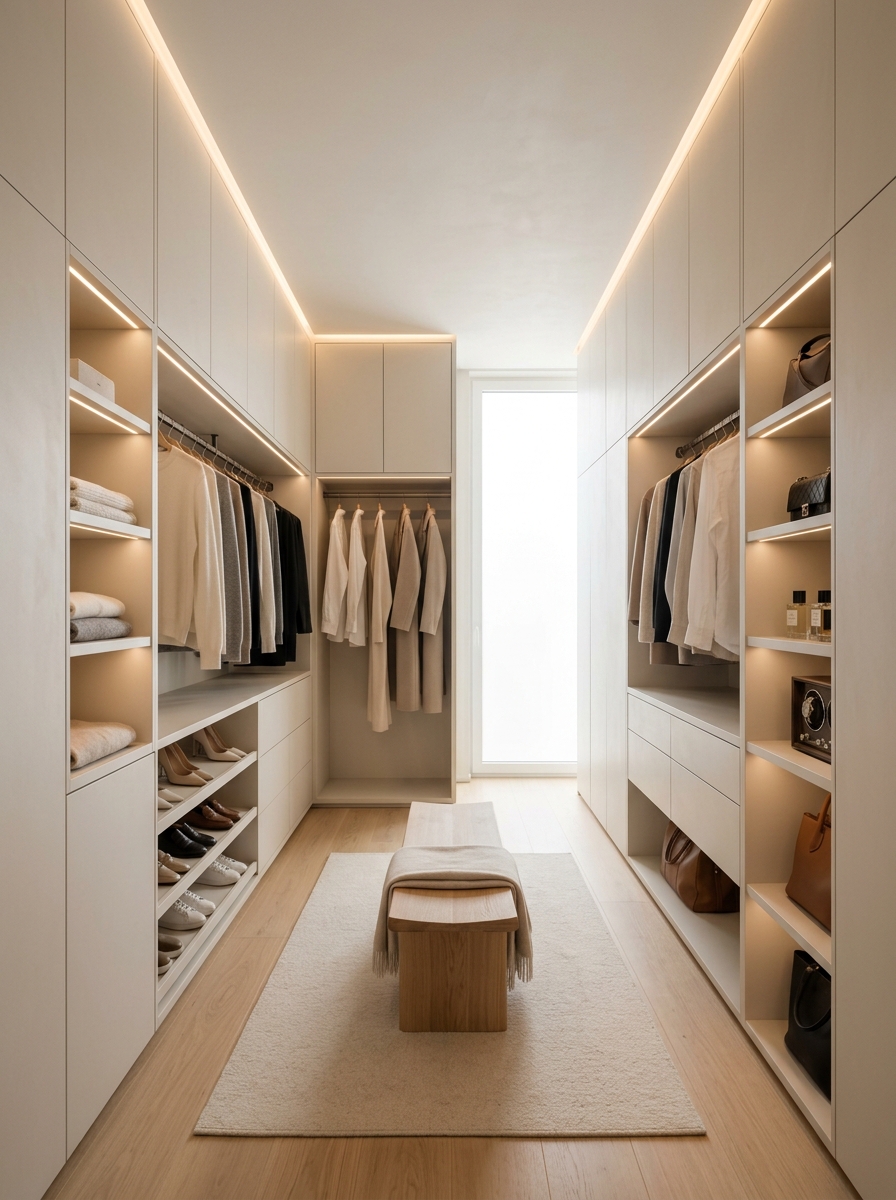 Ultra-Minimal Closet with Seamless Wall Integration & Hidden Handles