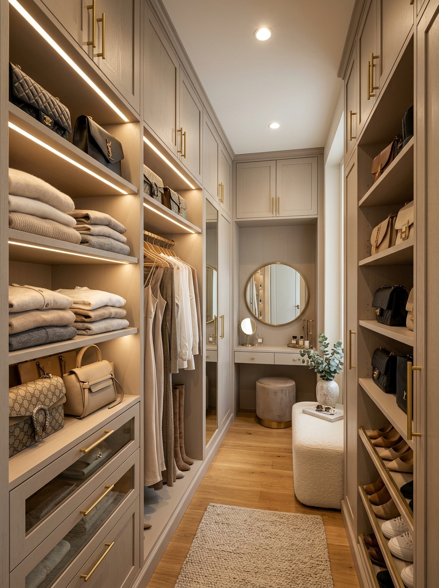Compact Closet with Ceiling-Height Cabinetry Compact Closet with Ceiling-Height Cabinetry