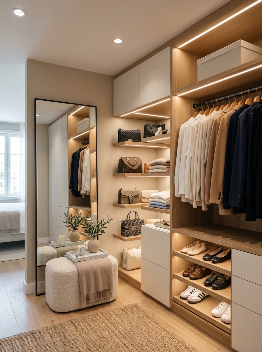 Chic Open-Concept Closet with Boutique Styling