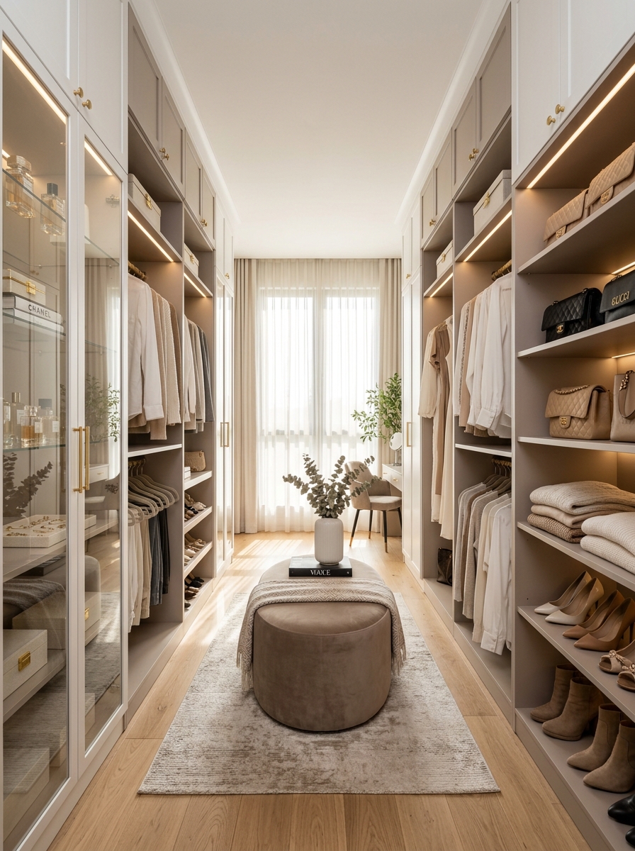 Elegant White and Taupe Boutique-Inspired Closet