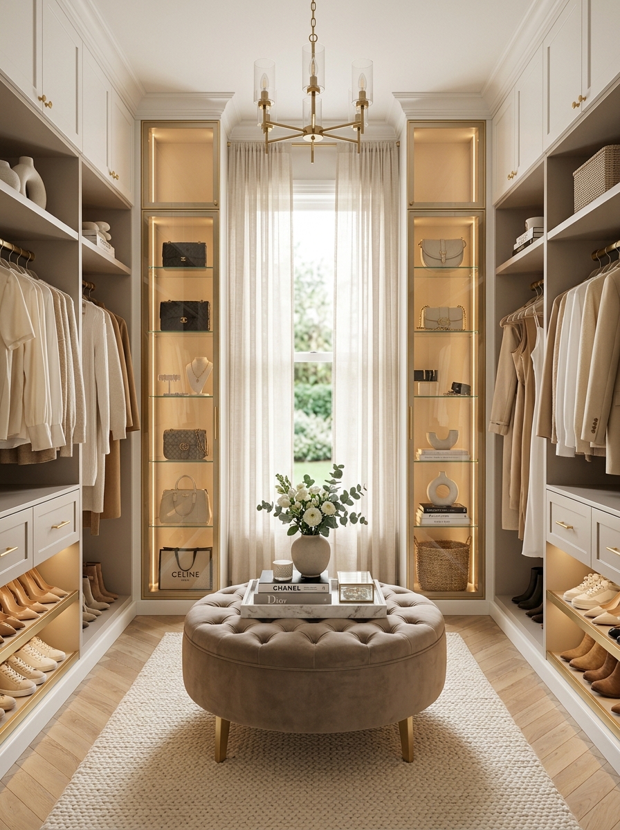 Elegant White and Taupe Boutique-Inspired Closet