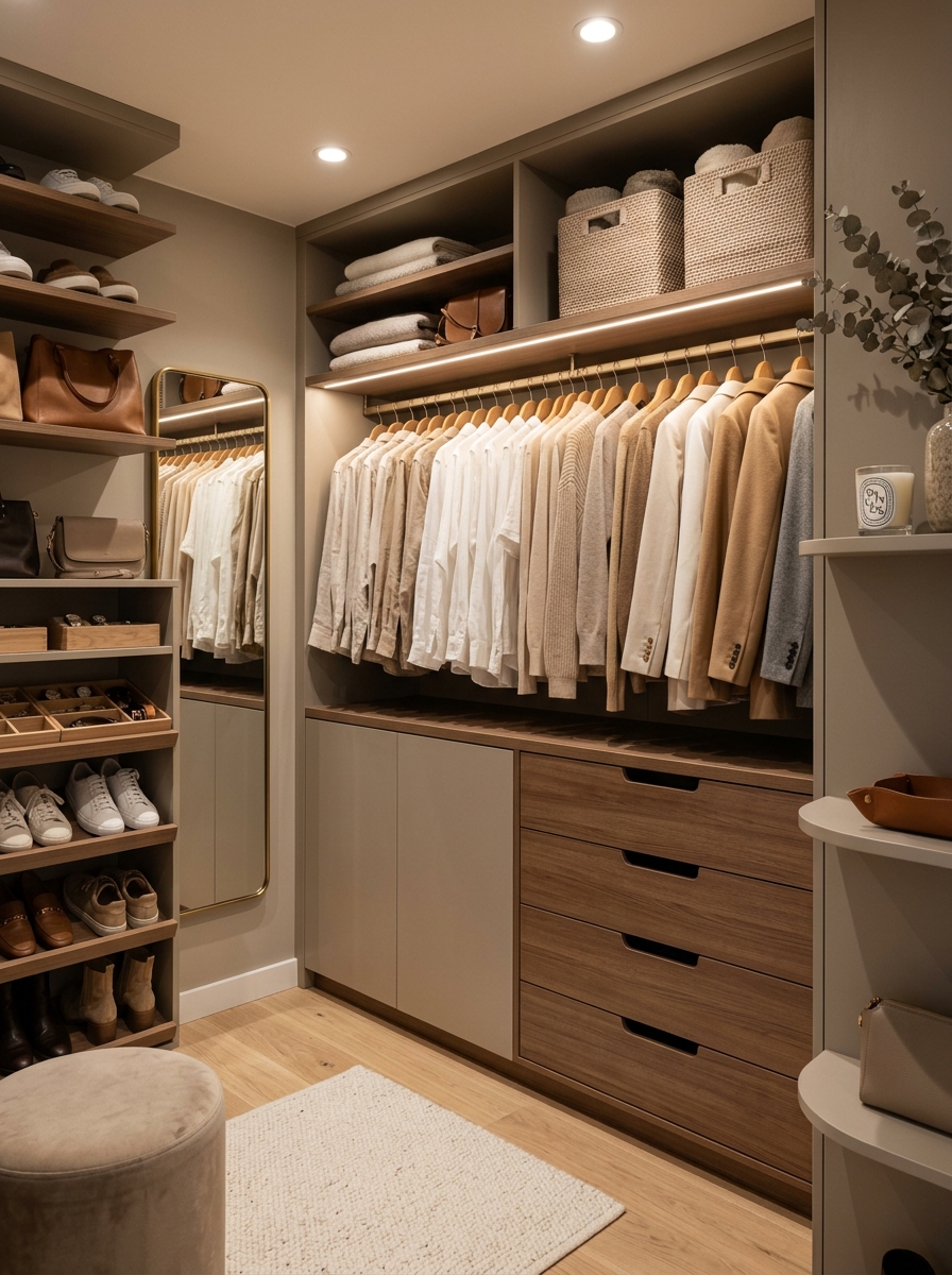 Hidden Drawer Storage Under Hanging Clothes