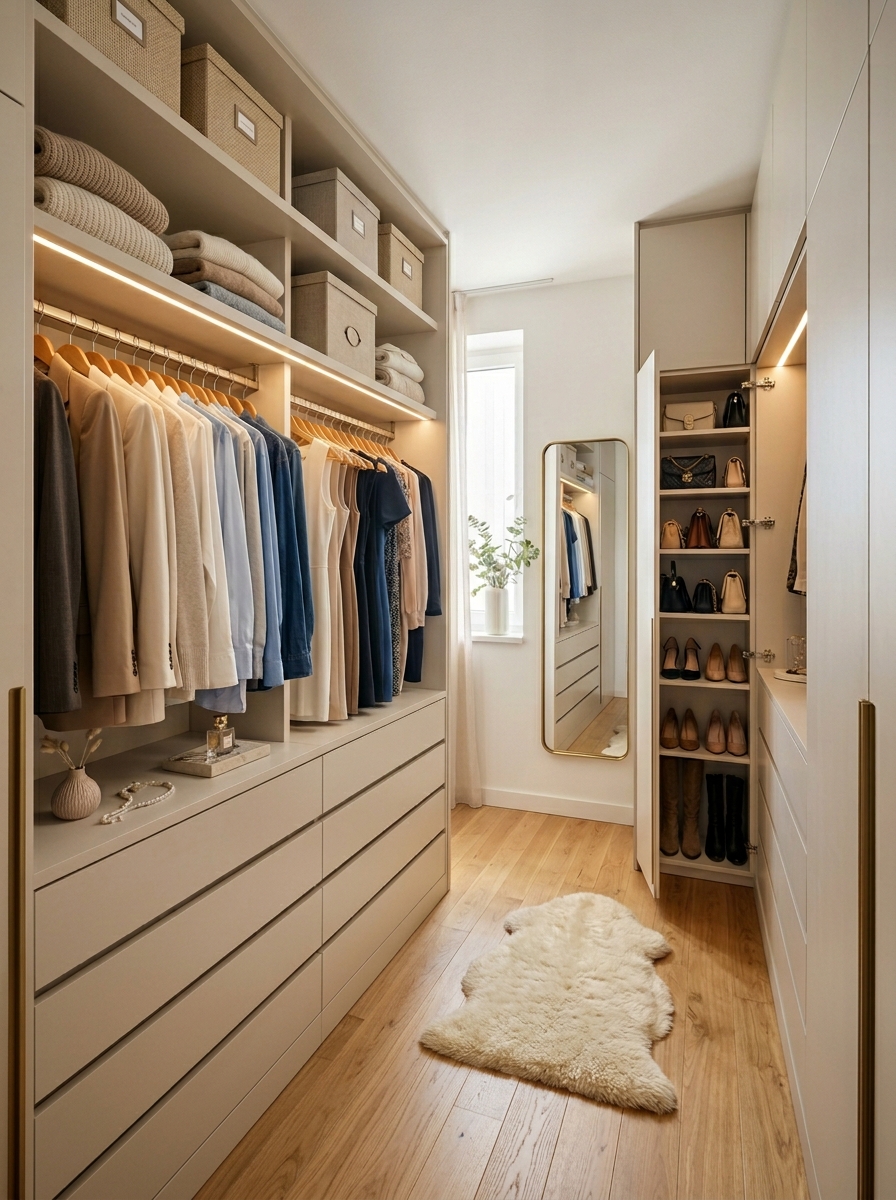 Organized Closet with Hidden Drawer Storage
