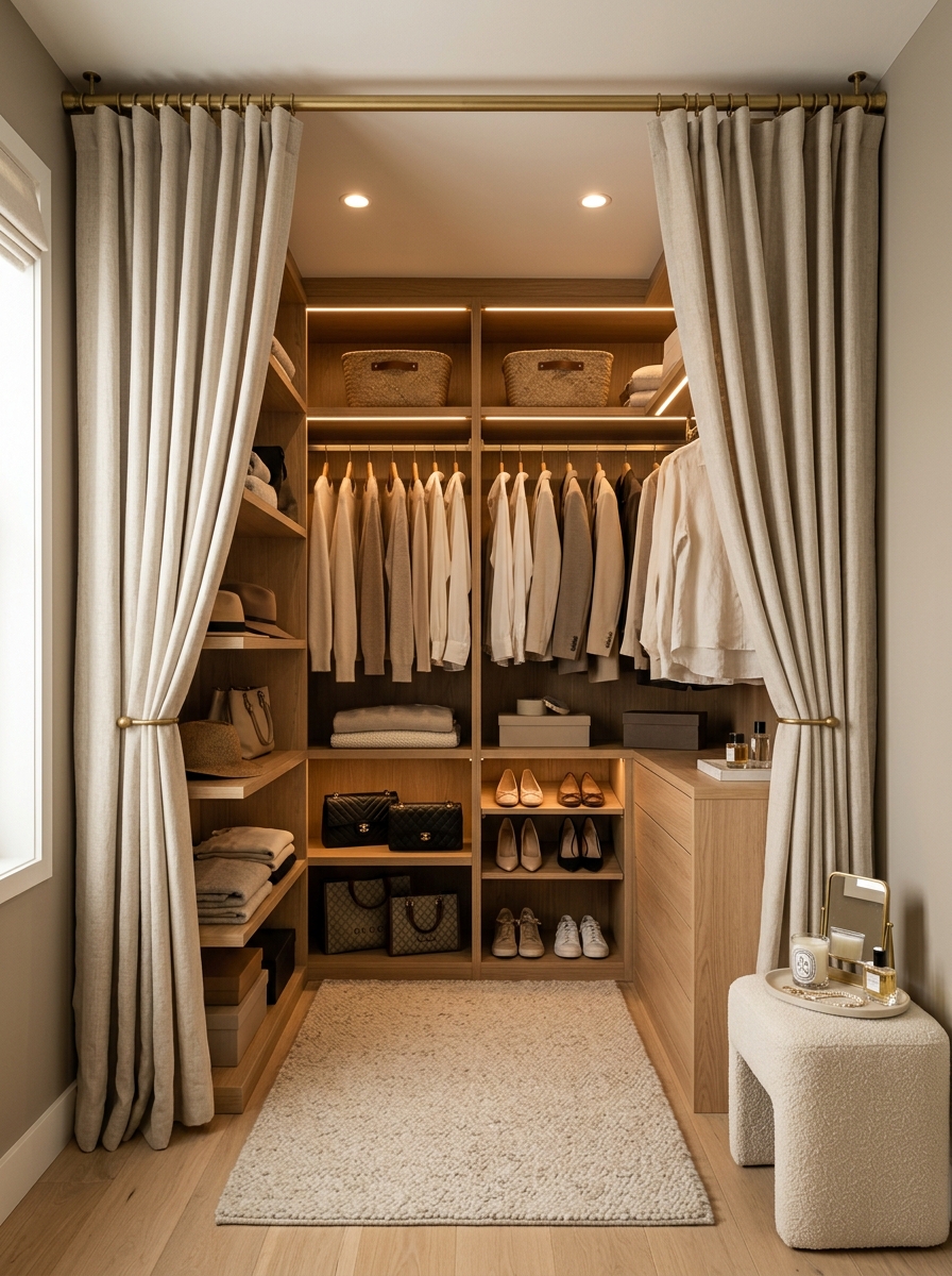 Elegant Closet with Floor-to-Ceiling Curtains