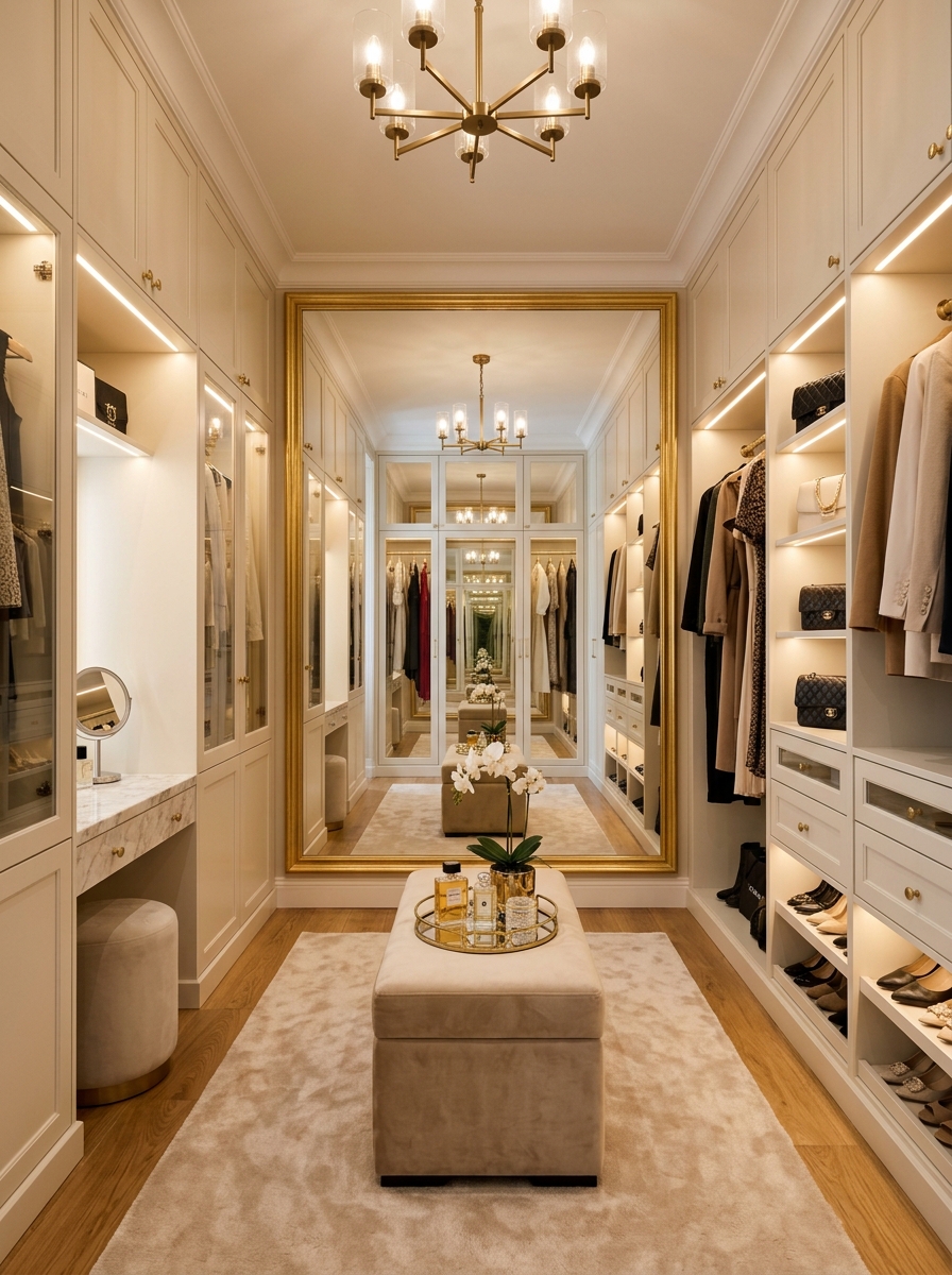 Luxe Closet with Statement Mirror Wall
