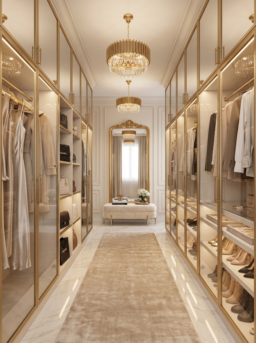 Luxury Mirror-Framed Closet with Symmetry Illusion