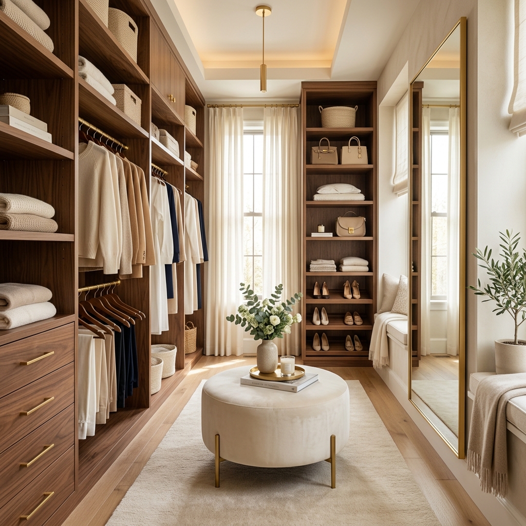22 Neutral Closet Aesthetic with Warm Wood Elegance for Women Above 25